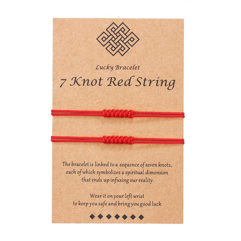 Shonyin Valentines Day Gifts for Her Him Red String Good Luck Bracelet Women 7 knots Kabbalah Protection Thread Handmade String Bracelets for Women Men Family Friends 2 PCS - Image 1